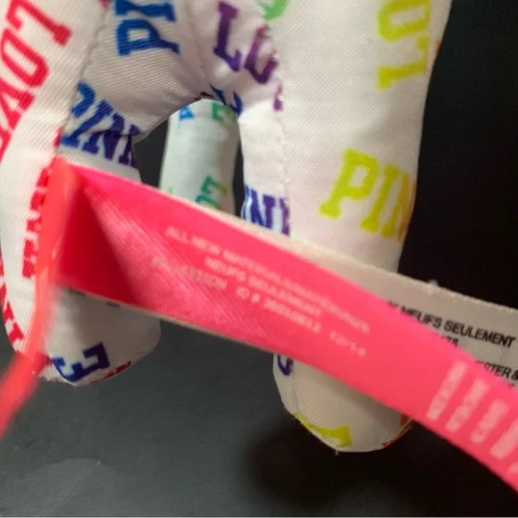 PINK by Victoria's Secret White Dog Rainbow Love and Graffiti Plush Dog Lot of 2 - Picture 6 of 13